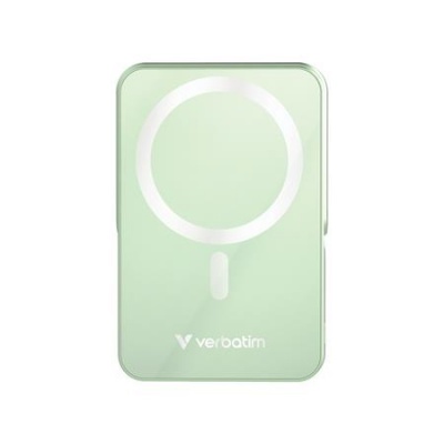 Power bank, külső akkumulátor, mágneses (vezeték nélküli), 10.000mAh, kitámasztó, VERBATIM "Charge n Go", zöld
