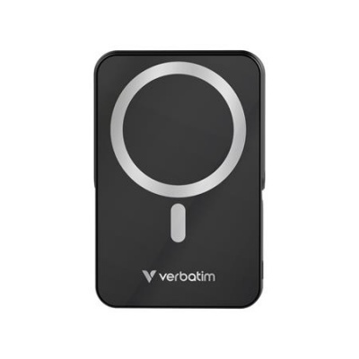 Power bank, külső akkumulátor, mágneses (vezeték nélküli), 10.000mAh, kitámasztó, VERBATIM "Charge n Go", fekete