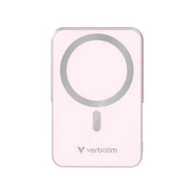 Power bank, külső akkumulátor, mágneses (vezeték nélküli), 10.000mAh, kitámasztó, VERBATIM "Charge n Go", rózsaszín